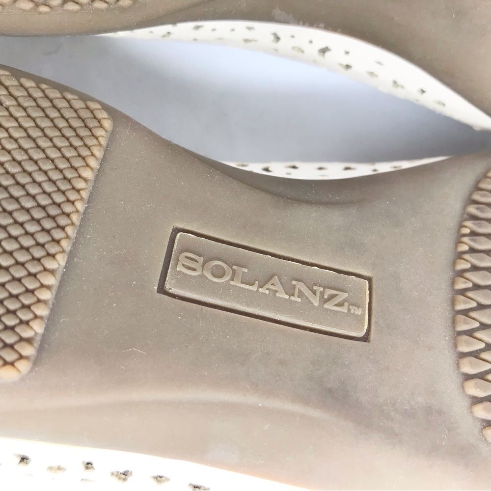 Solanz Cream Laser Cut Faux Leather Slip On Memory Foam Ballet Flats - Picture 13 of 14